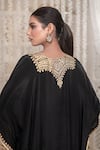 Buy_Daljit Sudan_Black Crepe Embroidery, Zari V-neck Thread And Tilla Kaftan 