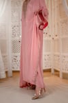 Daljit Sudan_Pink Crepe Embroidery Keyhole Neck Aari And Tilla Kaftan _Online_at_Aza_Fashions