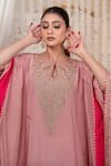 Shop_Daljit Sudan_Pink Crepe Embroidery Keyhole Neck Aari And Tilla Kaftan _Online_at_Aza_Fashions