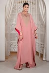 Buy_Daljit Sudan_Pink Crepe Embroidery Keyhole Neck Aari And Tilla Kaftan 