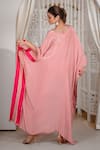 Shop_Daljit Sudan_Pink Crepe Embroidery Keyhole Neck Aari And Tilla Kaftan _at_Aza_Fashions