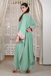 Shop_Daljit Sudan_Green Crepe Embroidery V-neck Aari Thread Kaftan And Pant Set _at_Aza_Fashions