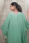 Daljit Sudan_Green Crepe Embroidery V-neck Aari Thread Kaftan And Pant Set _Online_at_Aza_Fashions