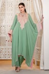 Buy_Daljit Sudan_Green Crepe Embroidery V-neck Aari Thread Kaftan And Pant Set 