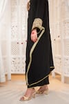 Daljit Sudan_Black Crepe Embroidery, Zari V-neck And Tilla Kaftan & Pant Set _Online_at_Aza_Fashions