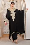 Shop_Daljit Sudan_Black Crepe Embroidery, Zari V-neck And Tilla Kaftan & Pant Set _Online_at_Aza_Fashions