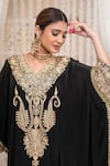 Buy_Daljit Sudan_Black Crepe Embroidery, Zari V-neck And Tilla Kaftan & Pant Set 
