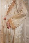 Daljit Sudan_Off White Satin, Tissue Embroidery, Stones V-neck, Tilla And Cutdana Kurta Set _Online_at_Aza_Fashions