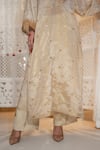 Buy_Daljit Sudan_Off White Satin, Tissue Embroidery, Stones V-neck, Tilla And Cutdana Kurta Set _Online_at_Aza_Fashions