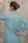 Daljit Sudan_Blue Georgette Embroidery Collared Tilla Kurta And Pant Set _Online_at_Aza_Fashions