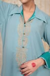 Buy_Daljit Sudan_Blue Georgette Embroidery Collared Tilla Kurta And Pant Set _Online_at_Aza_Fashions
