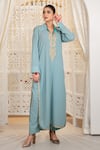 Buy_Daljit Sudan_Blue Georgette Embroidery Collared Tilla Kurta And Pant Set _at_Aza_Fashions