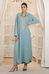 Shop_Daljit Sudan_Blue Georgette Embroidery Collared Tilla Kurta And Pant Set _Online_at_Aza_Fashions