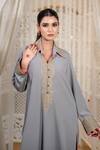 Daljit Sudan_Gray Georgette Embroidery Collared Tilla Double Kurta Set _Online_at_Aza_Fashions