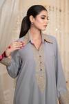Buy_Daljit Sudan_Gray Georgette Embroidery Collared Tilla Double Kurta Set _Online_at_Aza_Fashions