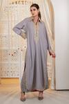 Buy_Daljit Sudan_Gray Georgette Embroidery Collared Tilla Double Kurta Set _at_Aza_Fashions