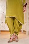 Daljit Sudan_Green Crepe Embroidery V-neck Tilla Phiran And Dhoti Set _Online_at_Aza_Fashions