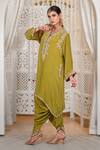 Buy_Daljit Sudan_Green Crepe Embroidery V-neck Tilla Phiran And Dhoti Set _Online_at_Aza_Fashions