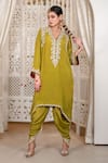 Buy_Daljit Sudan_Green Crepe Embroidery V-neck Tilla Phiran And Dhoti Set _at_Aza_Fashions