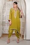 Shop_Daljit Sudan_Green Crepe Embroidery V-neck Tilla Phiran And Dhoti Set _Online_at_Aza_Fashions