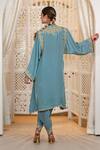 Shop_Daljit Sudan_Blue Crepe Embroidery V-neck Tilla Phiran And Tulip Pant Set _at_Aza_Fashions