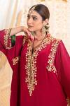 Shop_Daljit Sudan_Red Crepe Embroidery, Zari V-neck Tilla Phiran And Pant Set _Online_at_Aza_Fashions