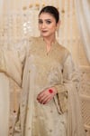 Buy_Daljit Sudan_Off White Satin, Organza Embroidery Split V-neck Tissue Tilla Kurta Set _Online_at_Aza_Fashions