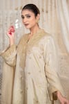 Shop_Daljit Sudan_Off White Satin, Organza Embroidery Split V-neck Tissue Tilla Kurta Set _Online_at_Aza_Fashions