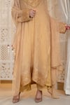 Daljit Sudan_Gold Tissue, Crepe Embroidery, Zari High Neck Tilla Crushed Kurta Set _Online_at_Aza_Fashions