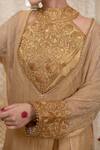 Daljit Sudan_Gold Tissue, Crepe Embroidery, Zari High Neck Tilla Crushed Kurta Set _at_Aza_Fashions