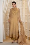 Buy_Daljit Sudan_Gold Tissue, Crepe Embroidery, Zari High Neck Tilla Crushed Kurta Set 