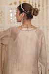 Daljit Sudan_Gold Tissue, Satin Embroidery V-neck Crushed Tilla Kurta Set _at_Aza_Fashions