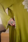 Daljit Sudan_Green Crepe, Georgette Embroidery Split V-neck Aari Kurta Salwar And Dupatta Set _Online_at_Aza_Fashions