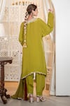 Shop_Daljit Sudan_Green Crepe, Georgette Embroidery Split V-neck Aari Kurta Salwar And Dupatta Set _at_Aza_Fashions