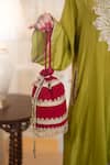 Daljit Sudan_Green Crepe, Georgette Embroidery Split V-neck Aari Kurta Salwar And Dupatta Set _at_Aza_Fashions