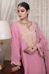 Shop Daljit Sudan Pink Silk, Chanderi, Georgette Kashmiri Aari Kurta, Pant And Dupatta Set Online at Aza Fashions Shop_Daljit Sudan_Pink Silk, Chanderi, Georgette Kashmiri Aari Kurta, Pant And Dupatta Set _Online_at_Aza_Fashions