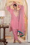 Daljit Sudan Pink Silk, Chanderi, Georgette Kashmiri Aari Kurta, Pant And Dupatta Set at Aza Fashions Daljit Sudan_Pink Silk, Chanderi, Georgette Kashmiri Aari Kurta, Pant And Dupatta Set _at_Aza_Fashions
