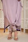 Daljit Sudan_Lavender Crepe Embroidery Mandarin Collar Cowl Kurta And Pant Set With Aari _Online_at_Aza_Fashions