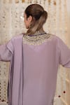Buy_Daljit Sudan_Lavender Crepe Embroidery Mandarin Collar Cowl Kurta And Pant Set With Aari _Online_at_Aza_Fashions