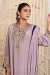 Buy_Daljit Sudan_Lavender Crepe Embroidery Mandarin Collar Cowl Kurta And Pant Set With Aari 
