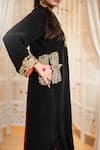 Daljit Sudan_Black Crepe Embroidery V-neck Kashmiri Aari Tilla Cowl Kurta And Pant _Online_at_Aza_Fashions