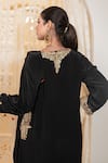 Shop_Daljit Sudan_Black Crepe Embroidery V-neck Kashmiri Aari Tilla Cowl Kurta And Pant _Online_at_Aza_Fashions
