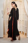 Shop_Daljit Sudan_Black Crepe Embroidery V-neck Kashmiri Aari Tilla Cowl Kurta And Pant _at_Aza_Fashions