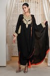 Daljit Sudan_Black Crepe Embroidery V-neck Kashmiri Aari Tilla Cowl Kurta And Pant _at_Aza_Fashions