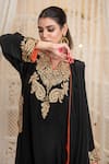 Buy_Daljit Sudan_Black Crepe Embroidery V-neck Kashmiri Aari Tilla Cowl Kurta And Pant 