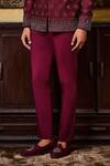 Histori_Burgundy Silk, Cotton, Lycra Geometric Jodhpuri Bandhgala With Trouser _Online_at_Aza_Fashions