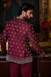 Shop_Histori_Burgundy Silk, Cotton, Lycra Geometric Jodhpuri Bandhgala With Trouser _at_Aza_Fashions