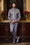 Buy_Histori_Gray Silk, Cotton, Lycra Embroidery, Beads, Jodhpuri Bandhgala And Pant Set _at_Aza_Fashions