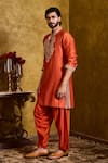 Shop_Histori_Orange Chanderi, Cotton, Silk Applique, Embroidery, Beads Kasab Kurta Set _Online_at_Aza_Fashions