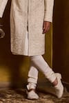 Buy_Histori_Beige Silk, Cotton Embroidery, Beads Abstract Resham And Dori Sherwani Set _Online_at_Aza_Fashions